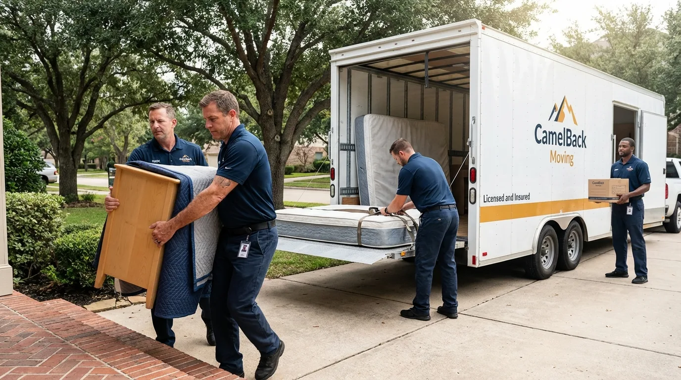 Crew loading residential truck for cross-state move from Redgranite, WI