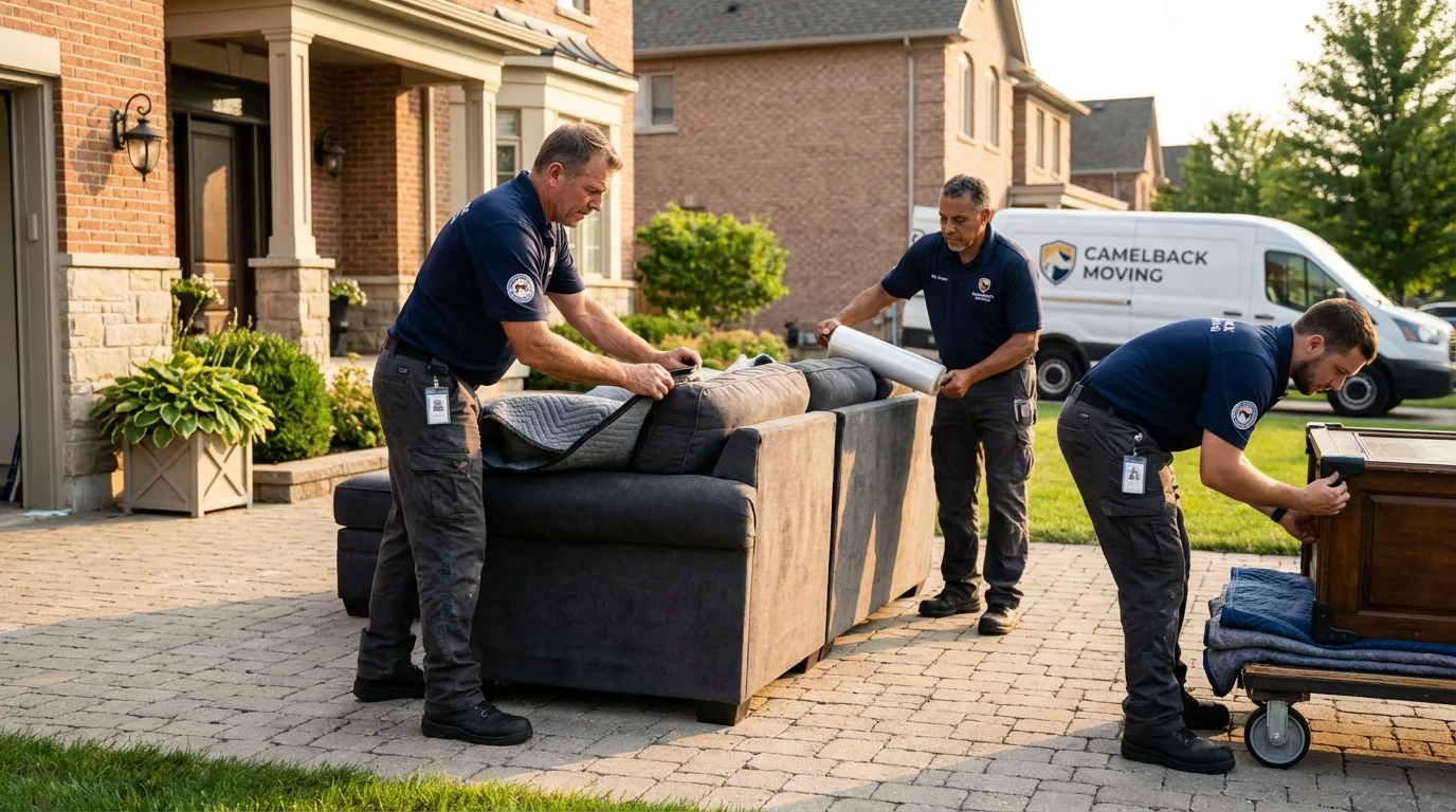 Large estate moving crew wrapping furniture in Redgranite, WI